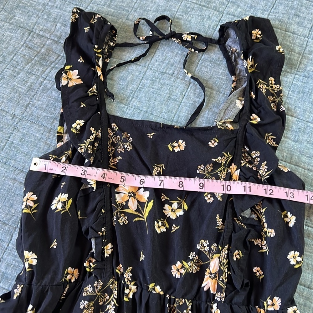 Square Neck Floral Tie Back Mini Dress in Floral Black - Picture 8 of 10